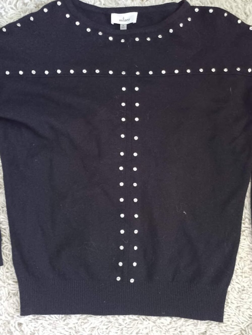 Milano Women's Small Black Studded Sweater Crew Neck Long Sleeve Pullover